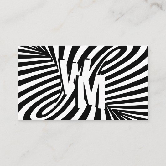 Retro Black White Psychedelic Swirl Monogram Visitekaartje (Voorkant)
