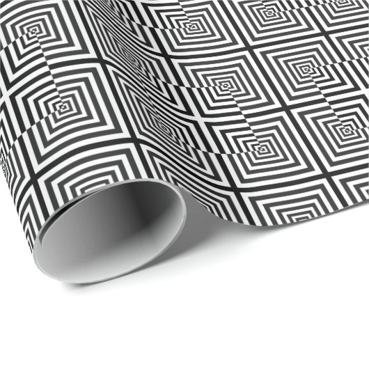 Retro Black White Squares Psychedelic Pattern Cadeaupapier (Rol Hoek)