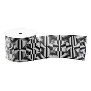 Retro Black White Squares Psychedelic Pattern Grosgrain Lint