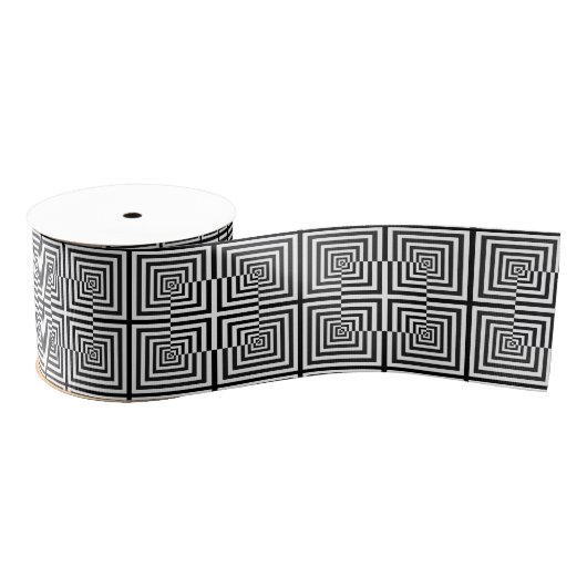 Retro Black White Squares Psychedelic Pattern Grosgrain Lint (Spoel)