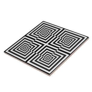 Retro Black White Squares Psychedelic Pattern Tegeltje