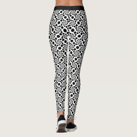 Retro Black White Swirl Pattern Stippen Yoga Leggings (Achterkant)