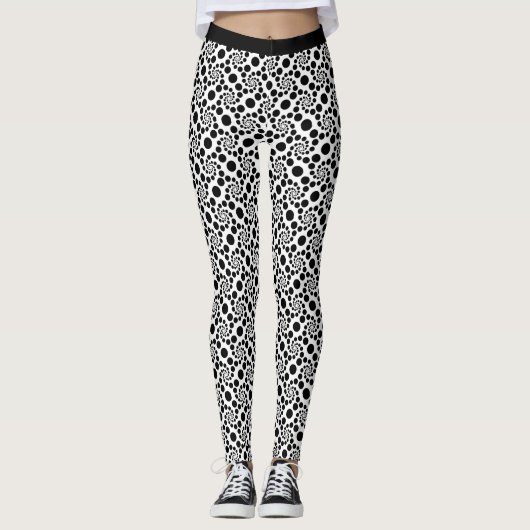 Retro Black White Swirl Pattern Stippen Yoga Leggings (Voorkant)