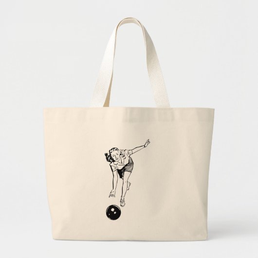 Retro Black & White Ten Pin Bowling Woman Grote Tote Bag (Voorkant)