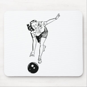 Retro Black & White Ten Pin Bowling Woman Muismat