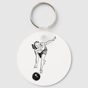 Retro Black & White Ten Pin Bowling Woman Sleutelhanger