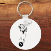 Retro  Black & White Ten Pin Bowling Woman Sleutelhanger (Voorkant)