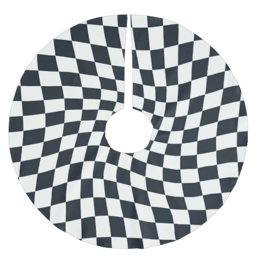 Retro Black White Warped Checkered Dorm Kerstboom Rok (Voorkant)