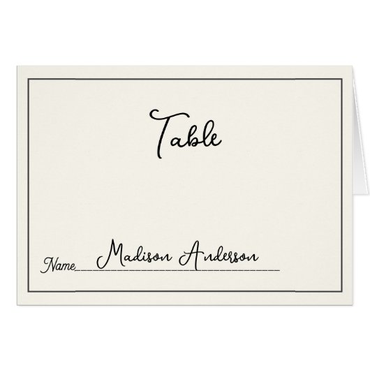 Retro Black White  Wedding Place Card (Voorkant Horizontaal)