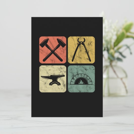 Retro Blacksmith Symbols Anvil Forge Farrier Gift Kaart (Staand voorkant)