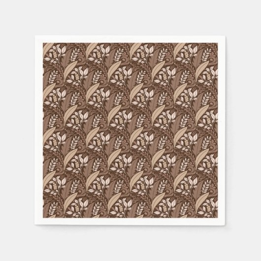 Retro bladbruin Elegant  Botanisch Servet (Voorkant)