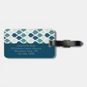 Retro Bladpatroon Blauw Groen Monogram Bagagelabel (Achterkant horizontaal)