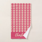 Retro bladpatroon vintage monogram roze bad handdoek (Handdoek)