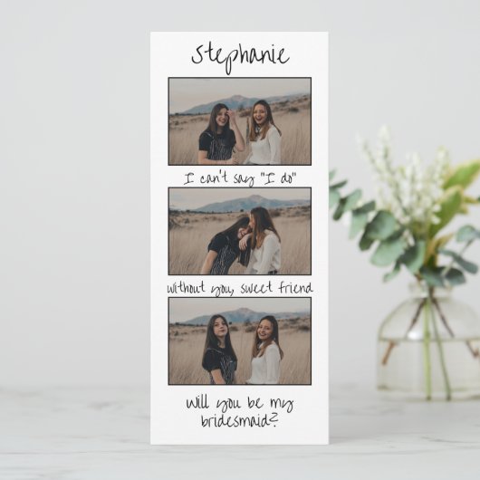 Retro Bladwijzer 3 Fotostrip Bruidsmeisje Voorstel Save The Date (Staand voorkant)