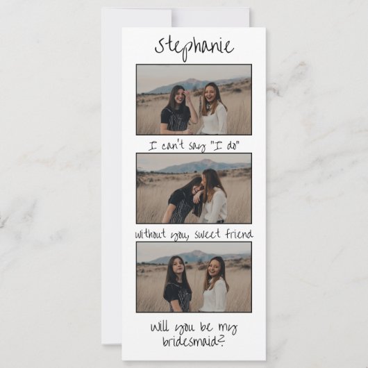 Retro Bladwijzer 3 Fotostrip Bruidsmeisje Voorstel Save The Date (Voorkant)