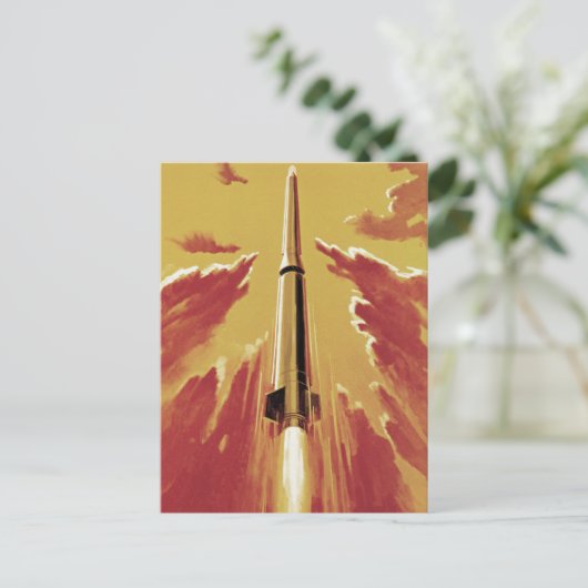 Retro Blast Off Rocket Briefkaart (Staand voorkant)