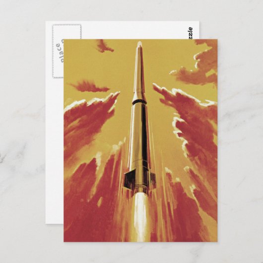 Retro Blast Off Rocket Briefkaart (Voorkant / Achterkant)