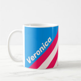 Retro Blau Crushed Strepen met Naam Koffiemok