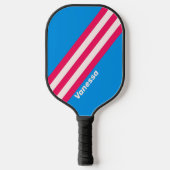 Retro Blau Crushed Strepen met Naam Pickleball Paddle (Voorkant)