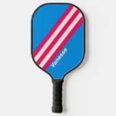Retro Blau Crushed Strepen met Naam Pickleball Paddle (Achterkant)