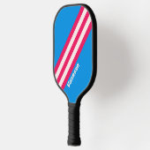 Retro Blau Crushed Strepen met Naam Pickleball Paddle (Links)