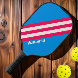Retro Blau Crushed Strepen met Naam Pickleball Paddle