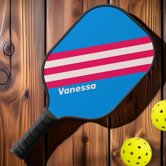 Retro Blau Crushed Strepen met Naam Pickleball Paddle
