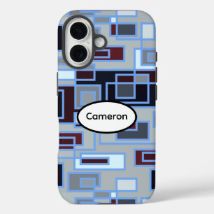 Retro Blau en Grijs Rechthoeken iPhone 16 Hoesje