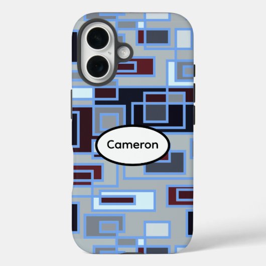 Retro Blau en Grijs Rechthoeken Case-Mate iPhone Case (Achterkant)