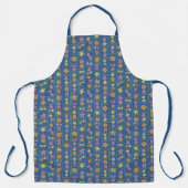 Retro Blau Patchwork Bloem Groot Schort (Voorkant)