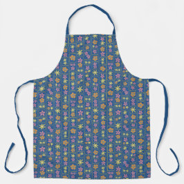 Retro Blau Patchwork Bloem Groot Schort