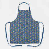 Retro Blau Patchwork Bloem Medium Schort (Voorkant)