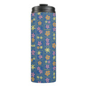 Retro Blau Patchwork Bloem Thermosbeker (Voorkant)
