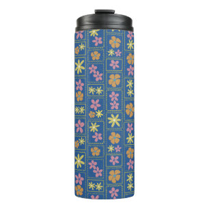 Retro Blau Patchwork Bloem Thermosbeker