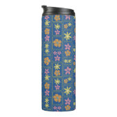 Retro Blau Patchwork Bloem Thermosbeker (Geroteerd rechts)