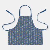 Retro Blau Patchwork Bloemen Kinderen Schort (Voorkant)