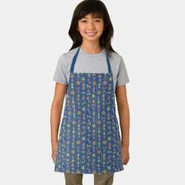 Retro Blau Patchwork Bloemen Kinderen Schort