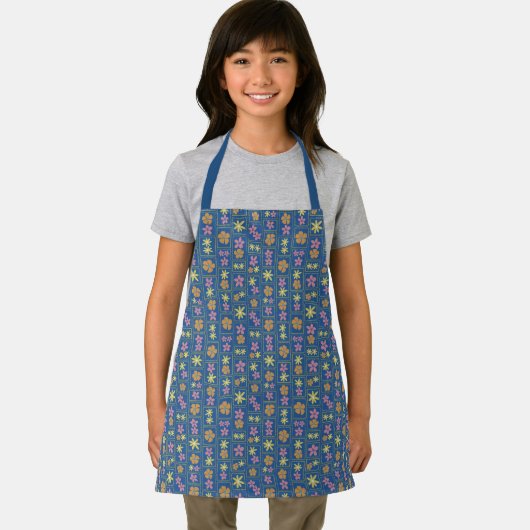 Retro Blau Patchwork Bloemen Kinderen Schort (Insitu)