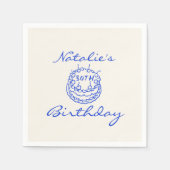 Retro Blauw 30e Hand getrokken Cake Milestone Verj Servet (Voorkant)