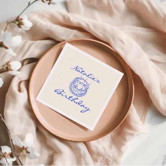 Retro Blauw 50e Hand getrokken Cake Milestone Verj Servet