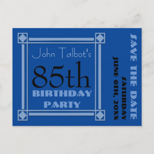 Retro Blauw 85e verjaardagsfeest Save the Date P Aankondigingskaart