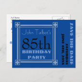 Retro Blauw 85e verjaardagsfeest Save the Date P Aankondigingskaart (Voorkant / Achterkant)