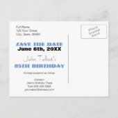 Retro Blauw 85e verjaardagsfeest Save the Date P Aankondigingskaart (Achterkant)
