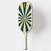 Retro Blauw &Beige Strepen Script Minimalistische Pickleball Paddle (Links)