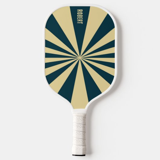 Retro Blauw &Beige Strepen Script Minimalistische Pickleball Paddle (Achterkant)