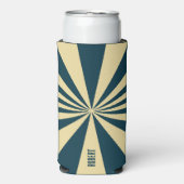 Retro Blauw &Beige Strepen Script Minimalistische Seltzer Blikjeskoeler (Seltzer Voorkant)