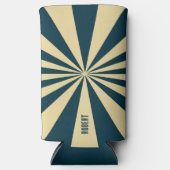 Retro Blauw &Beige Strepen Script Minimalistische Seltzer Blikjeskoeler (Voorkant)