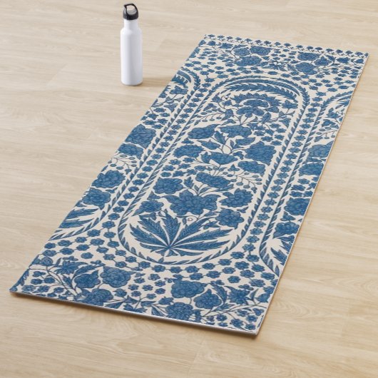 Retro Blauw Bloemen Antiek Abstract Patroon Yogamat (In situ)