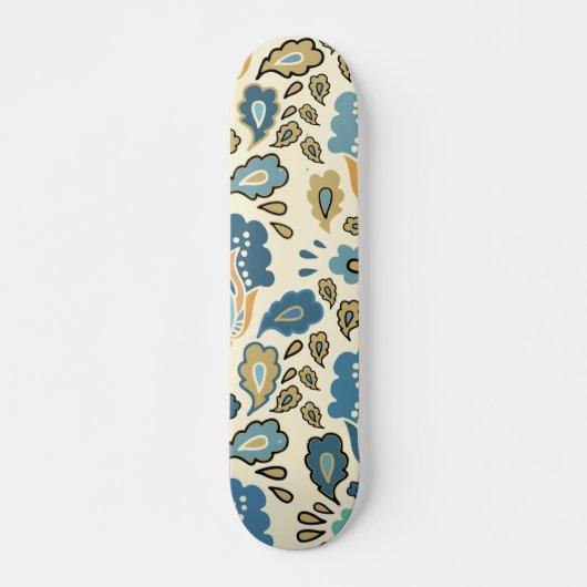 Retro Blauw Bloemen Patroon Cool Trendy Persoonlijk Skateboard (Voorkant)