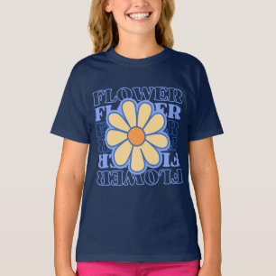 Retro Blauw Bloemen Typografie Bloemen Liefhebber T-shirt
